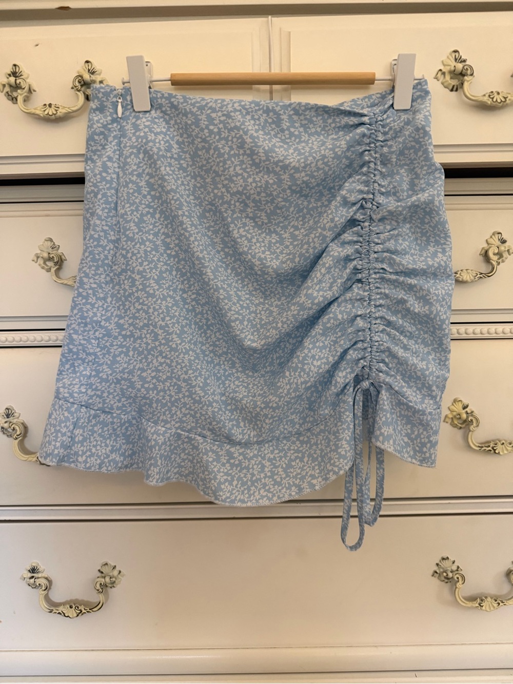 SHEIN Light Blue Floral Ruched Mini Skirt with Tie